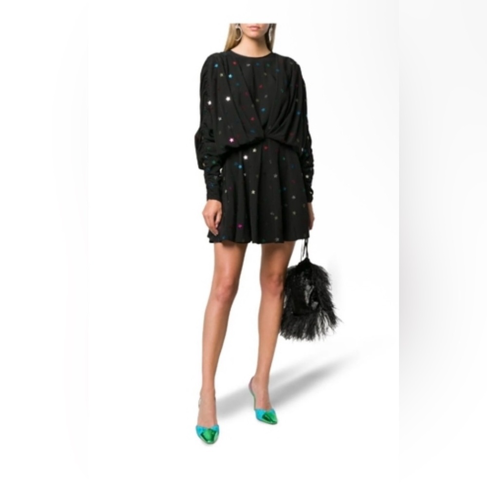 Gathered Sequin-embellished Crepe De Chine Mini Dress Black Med Holiday Wedding